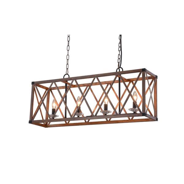 CWI Lighting Marini 4 Light Chandelier With Wood Grain Brown Finish