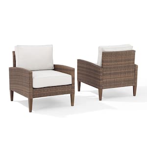 Capella Stationary Wicker Outdoor Lounge Chair with Creme Cushion (2-Pack)