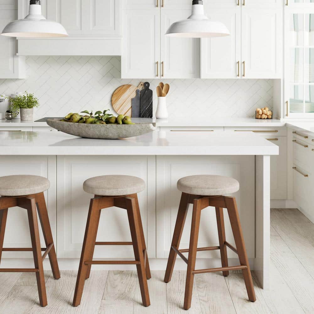 Amalia Antique Coffee Natural Wheat Swivel Leather Wood Counter Stool