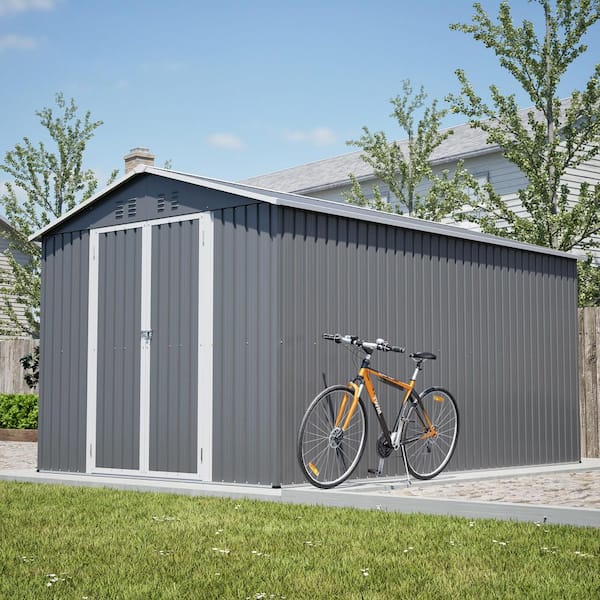 8 ft. W x 12 ft. D Outdoor Gray Metal Storage Shed Tool Shed for Garden (88.5 sq. ft.)