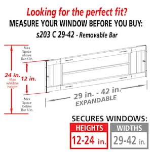 Removable 29 in. to 42 in. Adjustable Width 3-Bar Window Guard, White