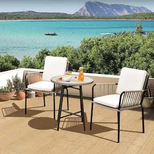 Gray Rattan Metal Patio Outdoor Armless Dining Chair with Beige Cushion (2-Pack)