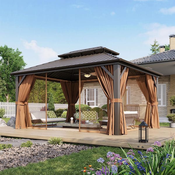 Sizzim 16 ft. x 12 ft. Steel Frame Double Metal Roof Gazebo with
