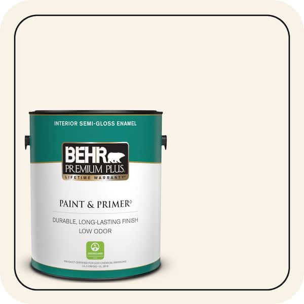 BEHR PREMIUM PLUS 1 gal. #PWN-34 White Luxury Semi-Gloss Enamel Low Odor Interior Paint & Primer