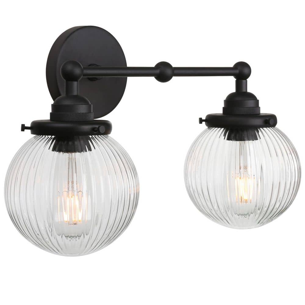 16.3 in. 2-Light Black Bathroom Vanity Light, with Clear Glass Shades, for Living Room, Bedroom, Laundry Room, Dorm Room price history on PriceWatchPro