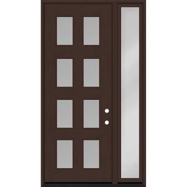 Steves & Sons Regency 49 in. x 96 in. 8L Modern Clear Glass LHIS Chestnut Stain Fiberglass Prehung Front Door w/Clear 10 in. SL 6-9/16