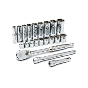 3/8 in. Drive 6-Point Deep & 12-Point Standard SAE 90-Tooth Ratchet and Socket Mechanics Tool Set (21-Piece)