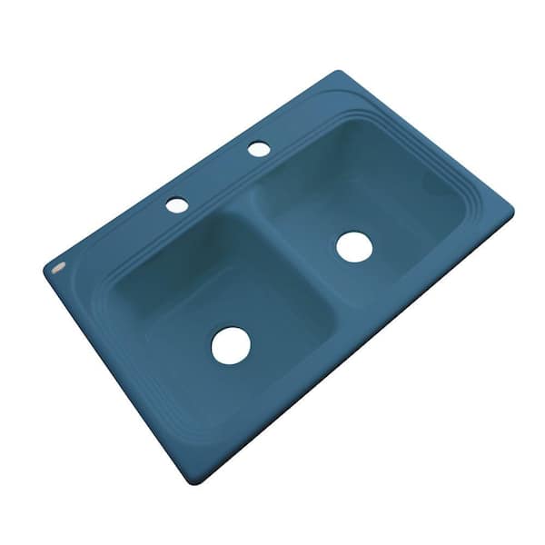 Thermocast Chesapeake Drop-In Acrylic 33 in. 2-Hole Double Basin Kitchen Sink in Rhapsody Blue