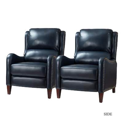 Hyde Navy Genuine Cigar Leather Recliner with Nailhead Trim (Set of 2)
