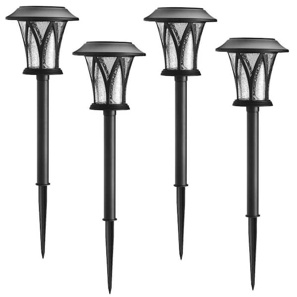 Hampton Bay Naples Black Integrated LED Weather Resistant Outdoor Solar Path Light (4-Pack)