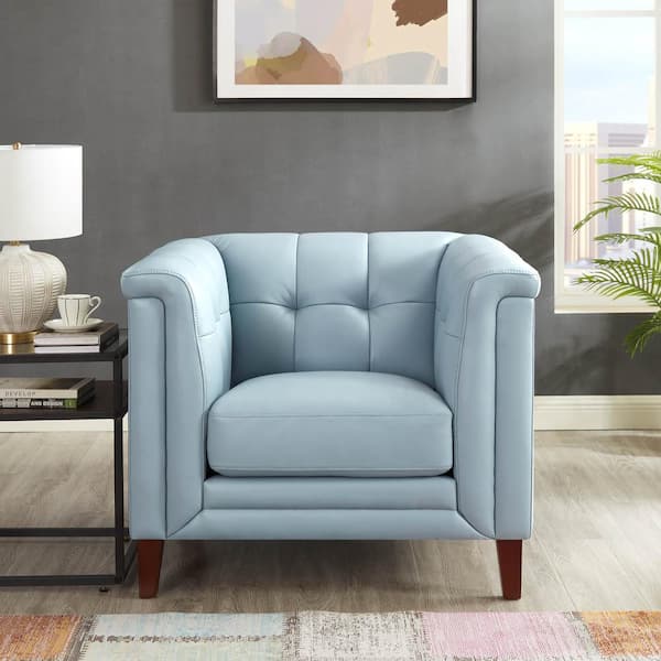 Hydeline Arvo Spa Blue Top Grain Leather Arm Chair with Removable Cushion