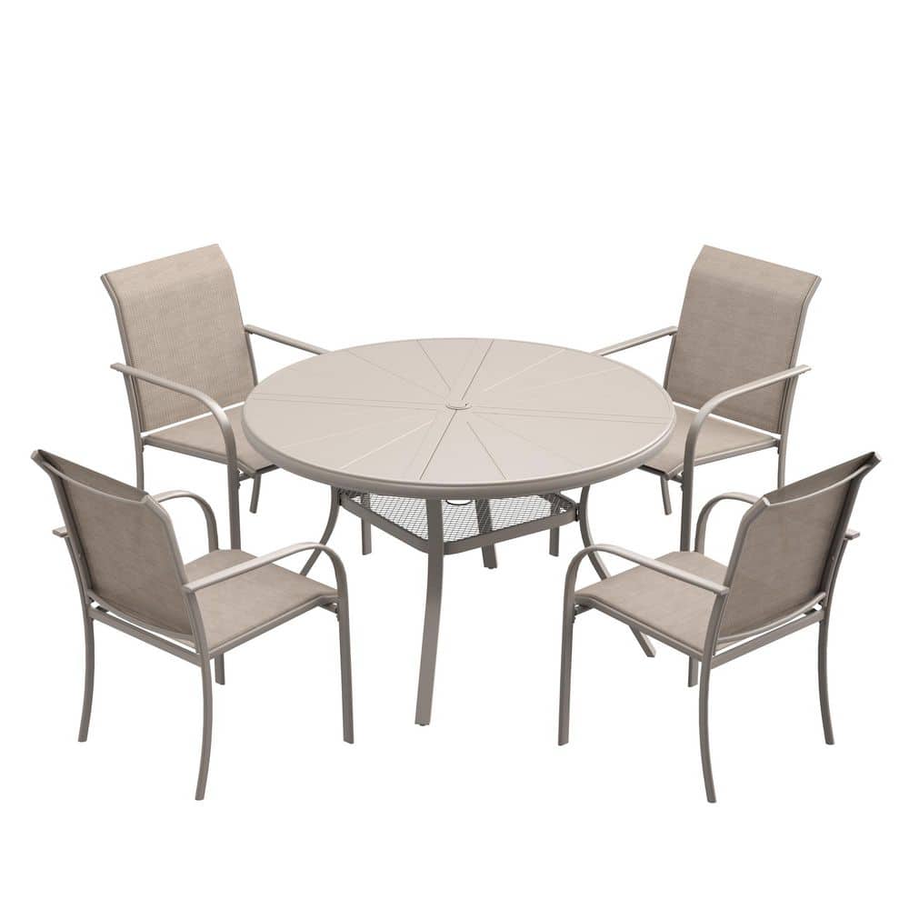 5-Piece Patio Dining Set with 40.6 in. Sandshell Aluminum Round Table and 4-Sandshell Stackable Dining Chairs price history on PriceWatchPro