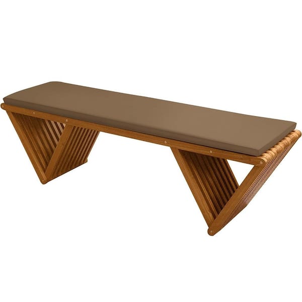 Innovaze 62.8 in. 2-Person Cedar Tone Solid Fir Wood Outdoor Bench with Weatherproof Cushion, Coating with Wood Varnish