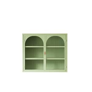 27.56 in. W x 9.06 in. D x 23.62 in. H Glass Doors Bathroom Storage Wall Cabinet in Green with Featuring 3-Tier Storage