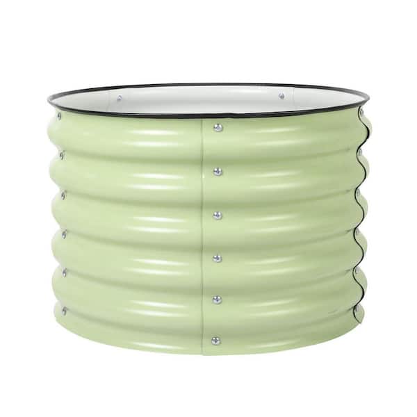 24 in. W x 17 in. H Green Round Galvanized Metal Raised Garden Bed Ground Modular Planter Box