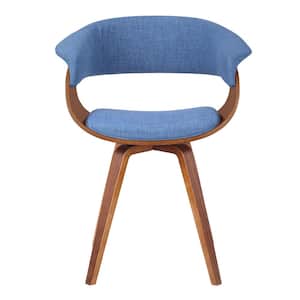 Summer Blue Fabric Walnut Wood Mid-Century Chair