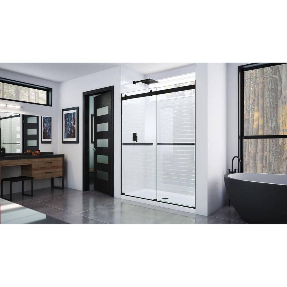 Essence 56-60" Matte Black Frameless Sliding Shower Door