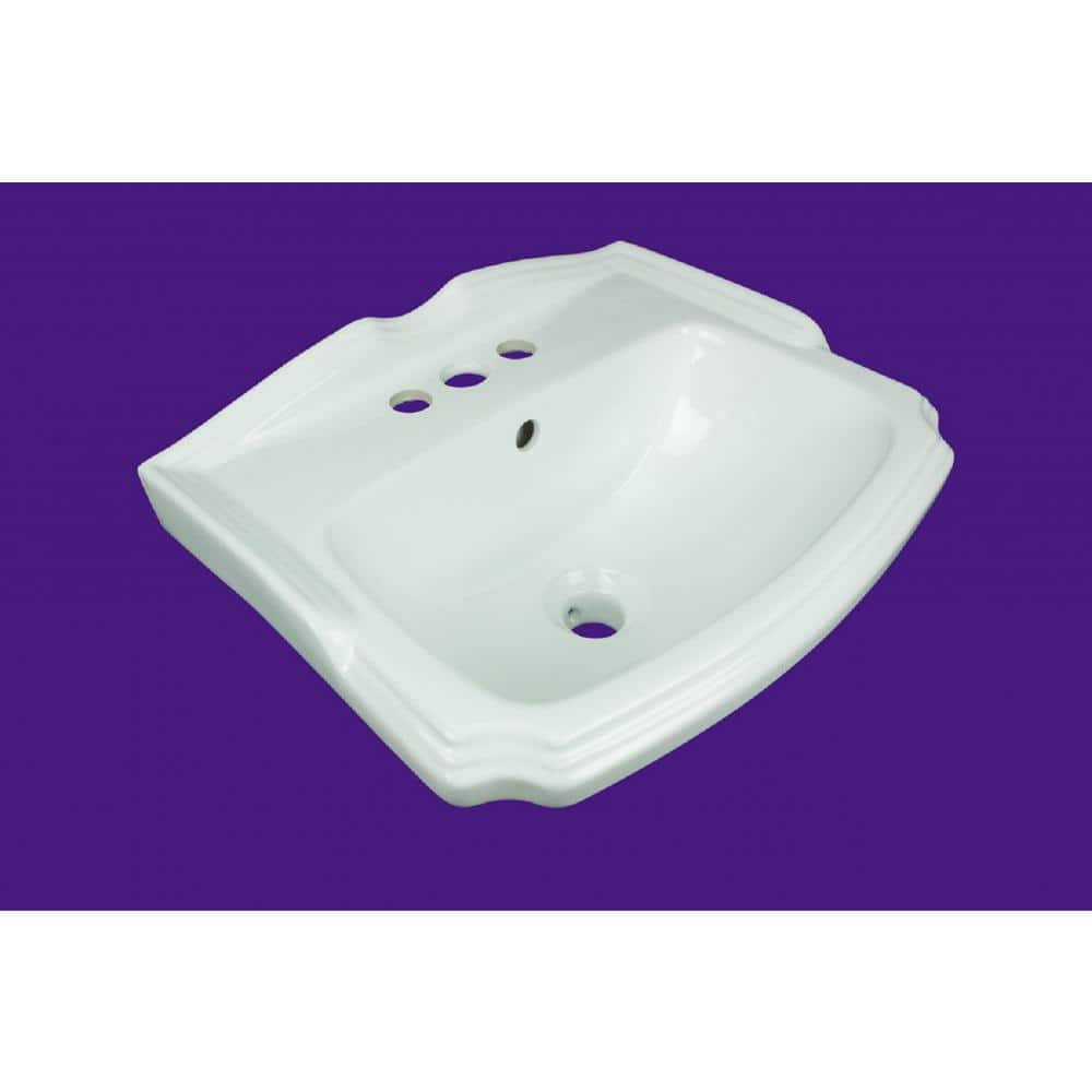 White Ceramic Wall-Mount Bathroom Sink with Overflow