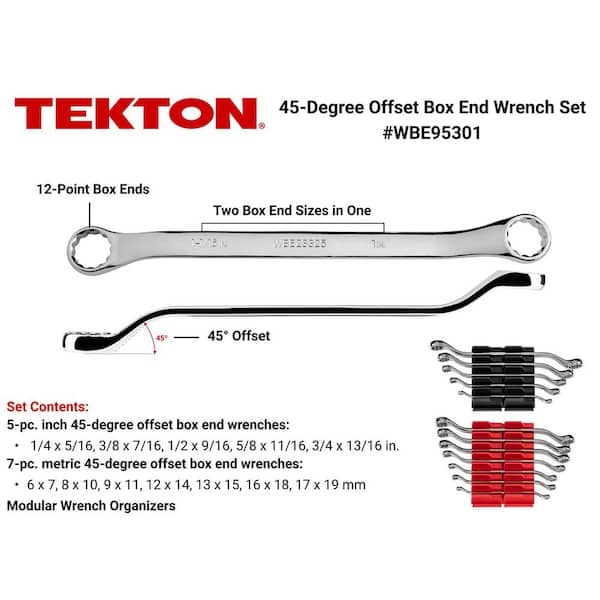 1/4-13/16 in., 6 mm to 19 mm 45-Degree Offset Box End Wrench Set with Modular Slotted Organizer (12-Piece)