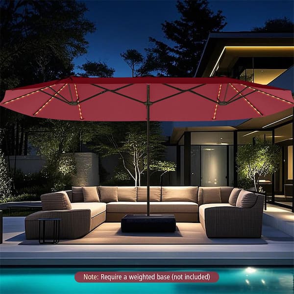 15.5 ft. Metal Market Solar Extra-Large Patio Umbrella with LED Solar Lights & 12 Heavy-Duty Ribs in Red