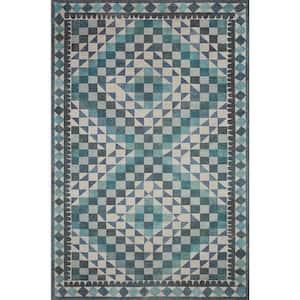 Malik Ivory/Ocean 5 ft. x 7 ft. 6 in. Contemporary 100% Polyester Pile Area Rug