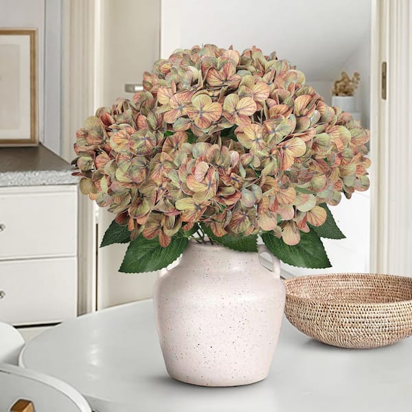 18 in. Dusty Cafe Brown Natural Touch Artificial Hydrangea Flower Stem Bush Bouquet (Set of 2)
