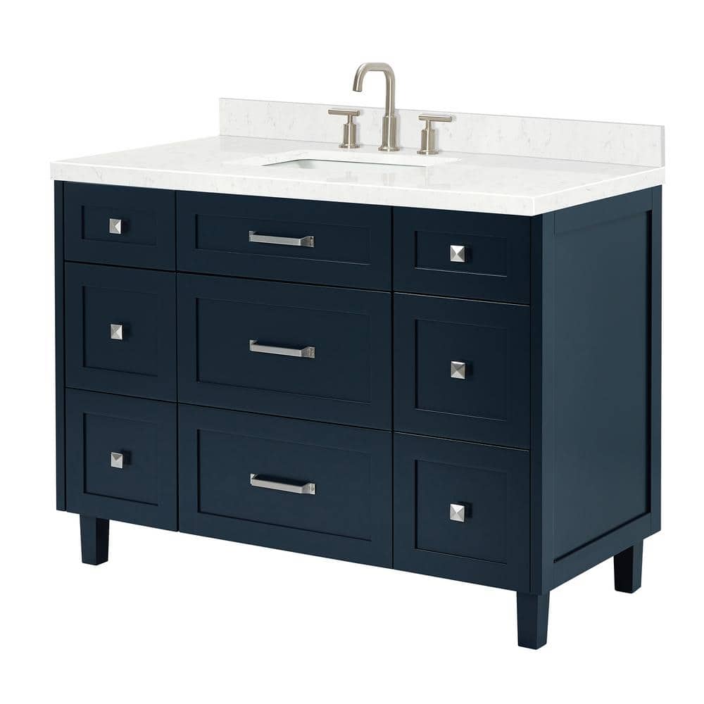 Midnight Blue Freestanding Single Sink Vanity with Carrara Quartz Top