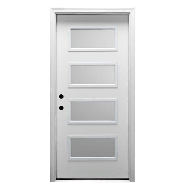 MMI DOOR Celeste 36 in. x 80 in. Right-Hand Inswing 4-Lite Frosted Glass Primed Fiberglass Prehung Front Door on 6-9/16 in. Frame