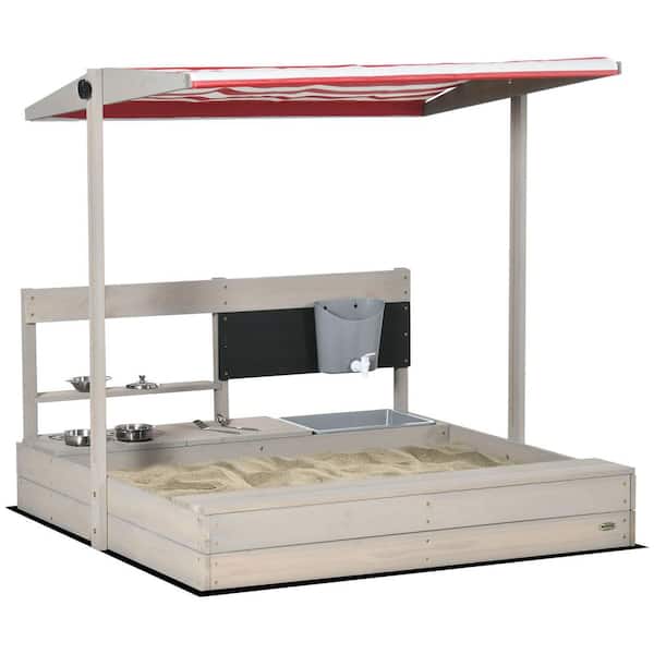 Unbranded 3.6 ft. W x 3.75 ft. L Outsunny Wooden Rectangle Kids Sandbox with Canopy Adjustable