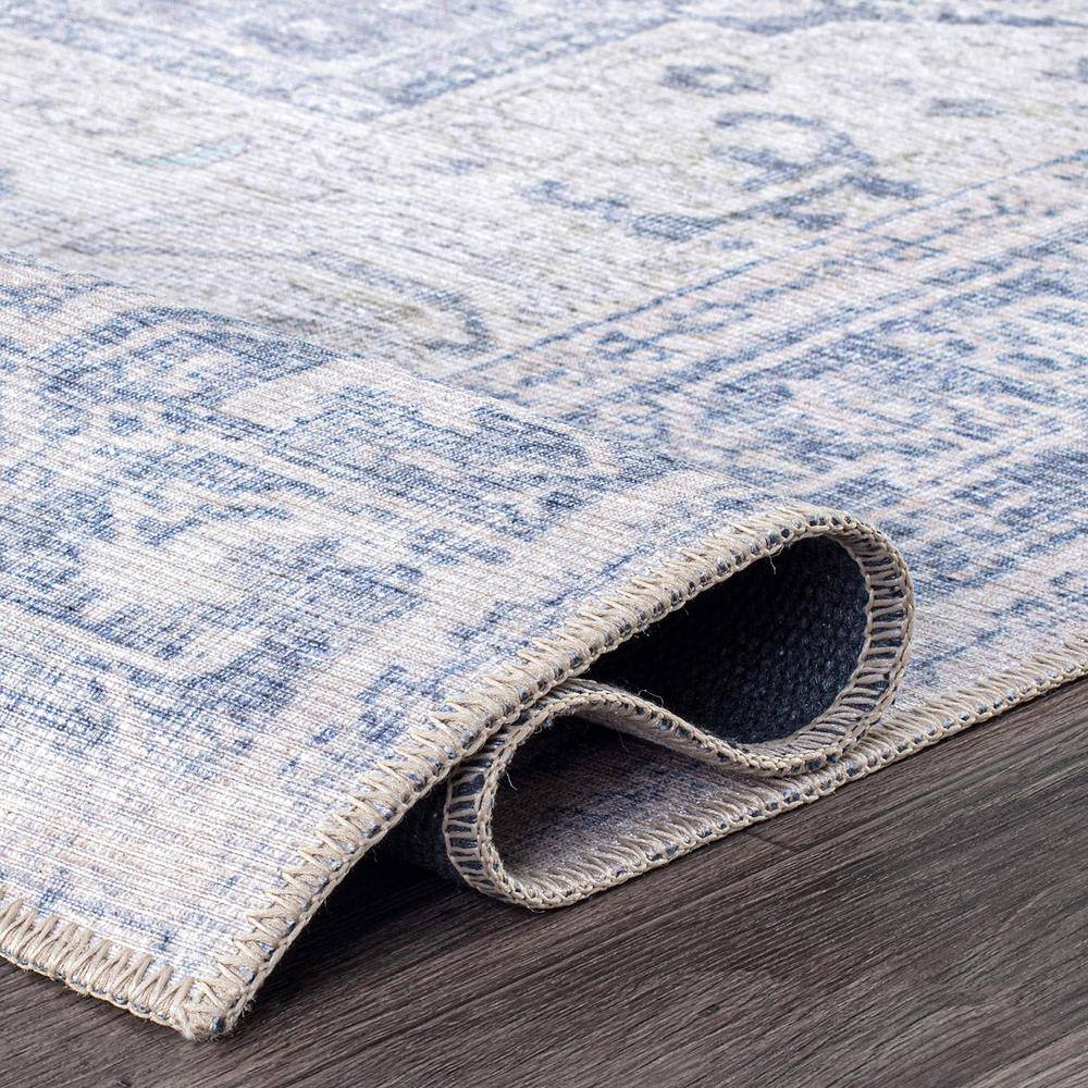 Blue Medallion Flat Woven Washable Synthetic Area Rug 5' x 7'