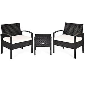 3-Piece PE Rattan Wicker Patio Conversation Sofa Set with White Washable and Removable Cushion for Patio