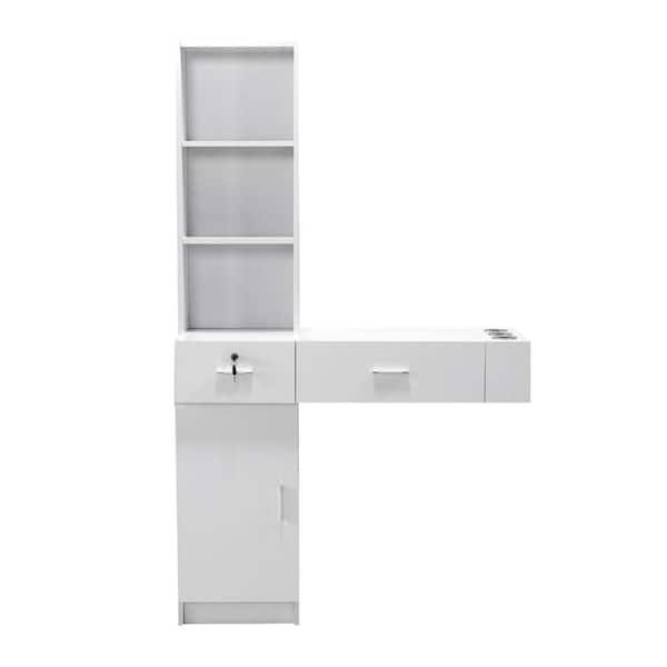 Karl home Wall Mount White Salon Storage Cabinet with Lockable Drawer