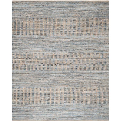 Cape Cod Natural/Blue 8 ft. x 10 ft. Distressed Striped Area Rug
