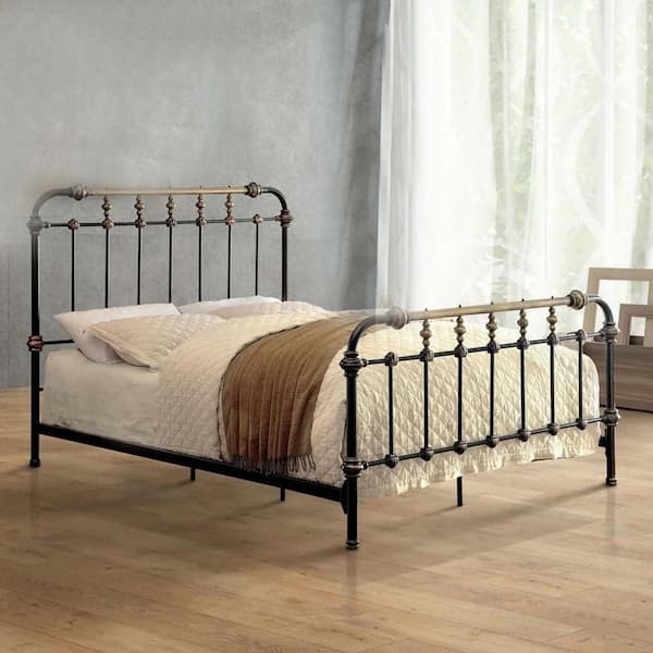 Black and Gold Metal Frame King Platform Bed with Gold Accent