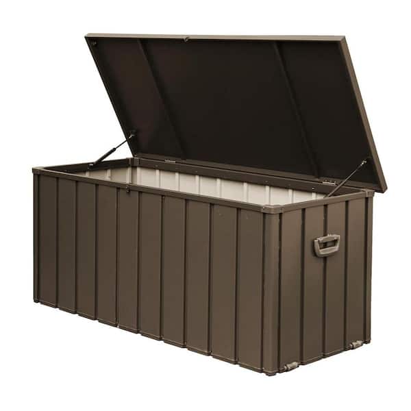 Zeus & Ruta 150 Gal. Dark Brown Steel Outdoor Storage Deck Box with Lockable Lid