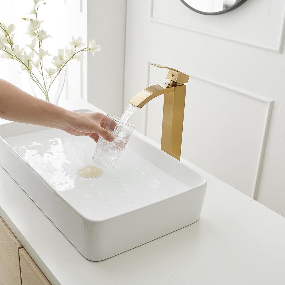 Brushed Gold Single Handle Waterfall Vessel Sink Faucet