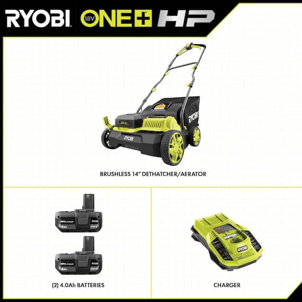 ONE+ HP 18V Brushless 14 in. Cordless Battery Dethatcher/Aerator with (2) 4.0 Ah Batteries and Charger