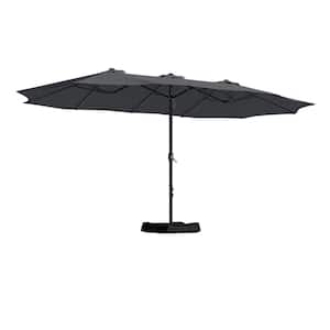 15 ft. Outdoor Market Patio Umbrella Double Sided Design Umbrella in Dark Gray with Crannk & Base