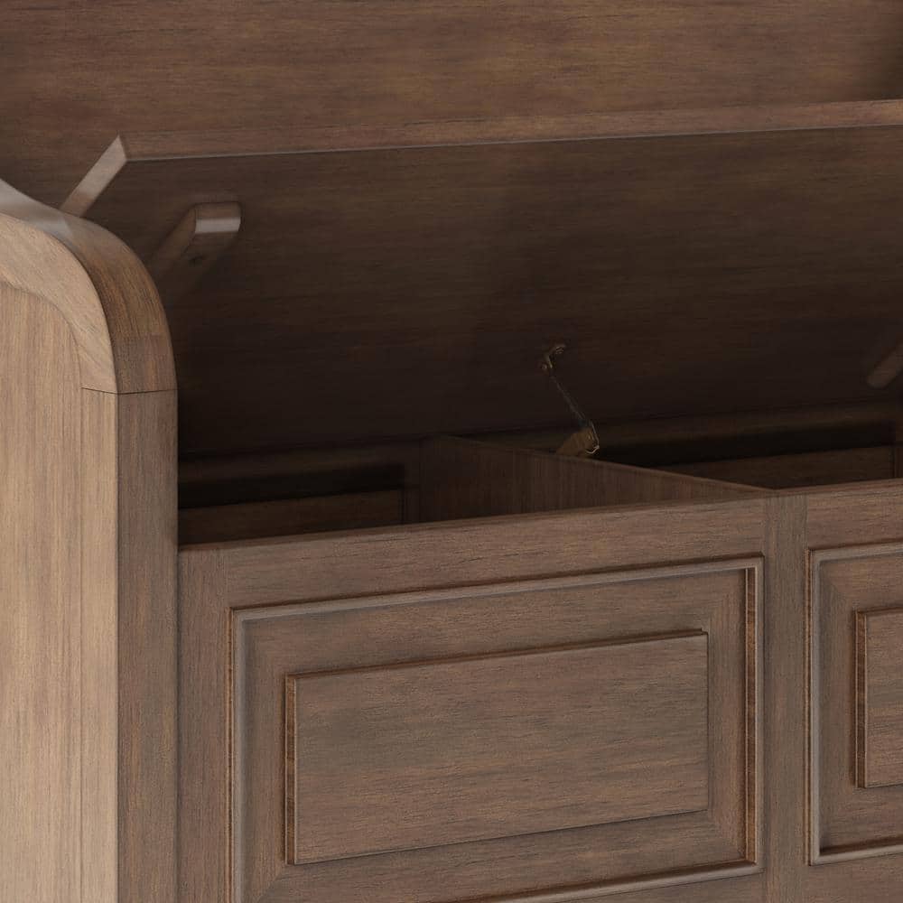 Rustic Natural Aged Brown Pine Storage Bench with Cut Out Design