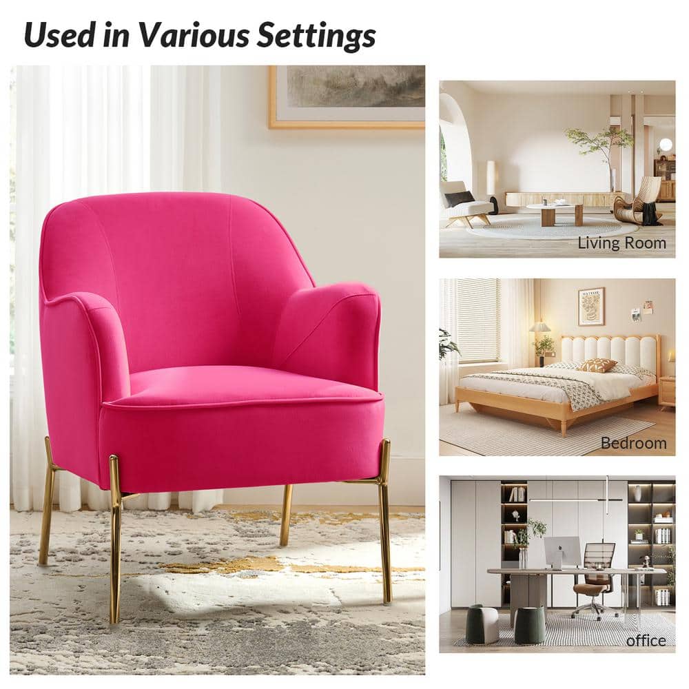 Olivia Fushia Velvet Handcrafted Accent Chair with Golden Legs