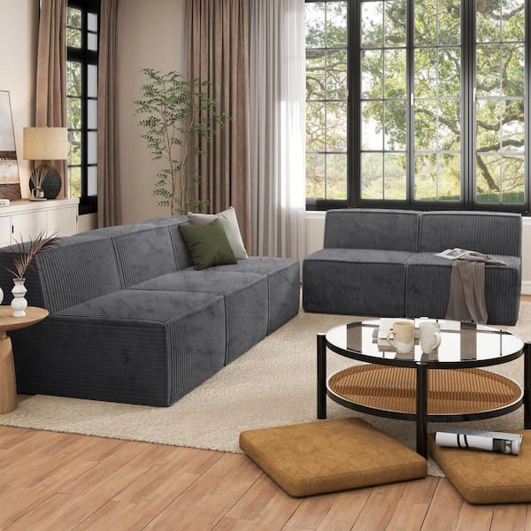 Cadena 2-Piece Dark Gray Chenille Corduroy Modular All Foam Armless Living Room Set
