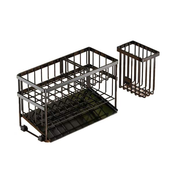 Black Stainless Steel Sink Caddy Organizer with 2 Tier Self-Draining Sponge Holder High Brush Soap Storage