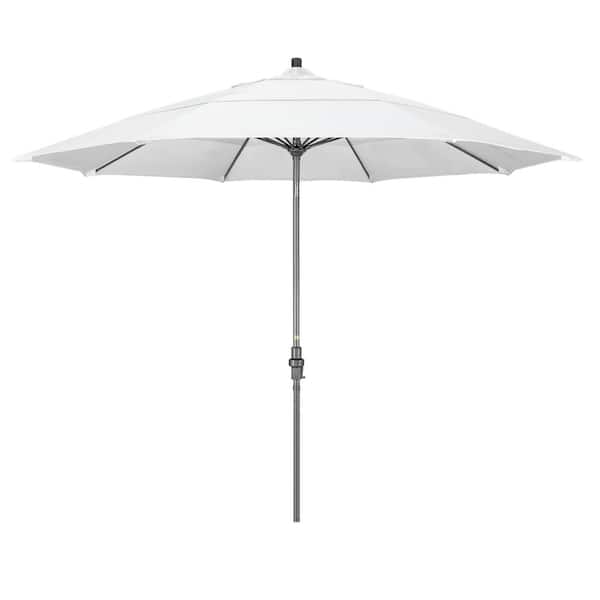 California Umbrella 11 ft. Hammertone Grey Aluminum Market Patio Umbrella with Collar Tilt Crank Lift in Natural Sunbrella