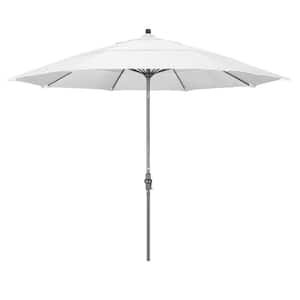 11 ft. Hammertone Grey Aluminum Market Collar Tilt Crank Lift Patio Umbrella in White Olefin