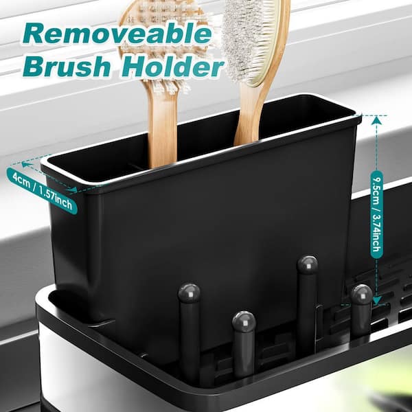 Stainless Steel Sink Caddy with Sponge Holder for Kitchen Sink and Countertop Organizing and Storage, Black (1-Pack)