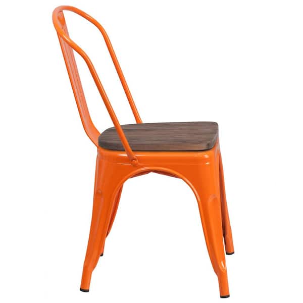 Carnegy Avenue Orange Metal Outdoor Dining Chair in Brown, Orange/Teak