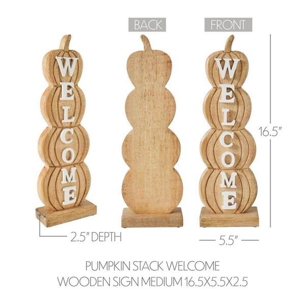 VHC BRANDS 16.5 in. Brown Wooden Pumpkin Stack Welcome Christmas VHC BRANDS 16.5 in. Brown Wooden Pumpkin Stack Welcome Christmas