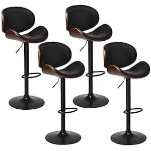 Set of 4 32 in. Metal Bentwood Barstool Mid-Century Adjustable Swivel PU Leather Curved Back