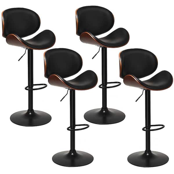 Gymax Set of 4 32 in. Metal Bentwood Barstool Mid-Century Adjustable Swivel PU Leather Curved Back