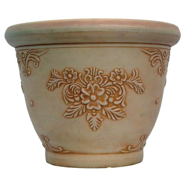 Pride Garden Products 16 in. Round Ivory Floral Plastic Planter (2-Pack)